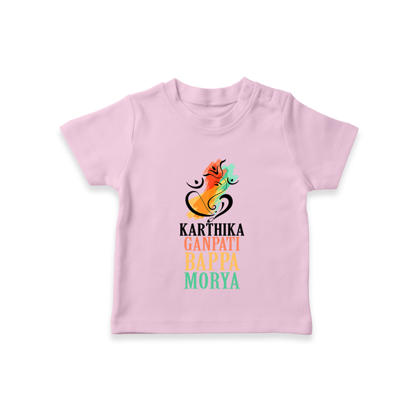 Ganapati Bappa Morya T-Shirt | Personalized Baby T-Shirt for Ganesha Devotees - BABY PINK - 0-5 Months Old (Chest 17")