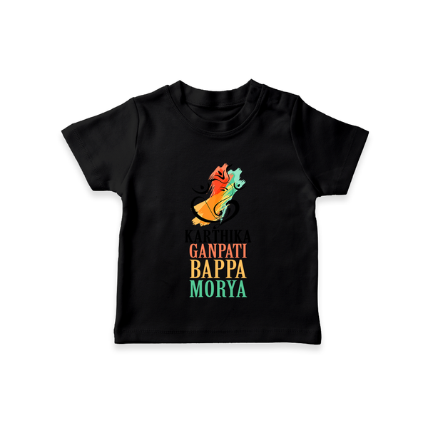Ganapati Bappa Morya T-Shirt | Personalized Baby T-Shirt for Ganesha Devotees - BLACK - 0-5 Months Old (Chest 17")