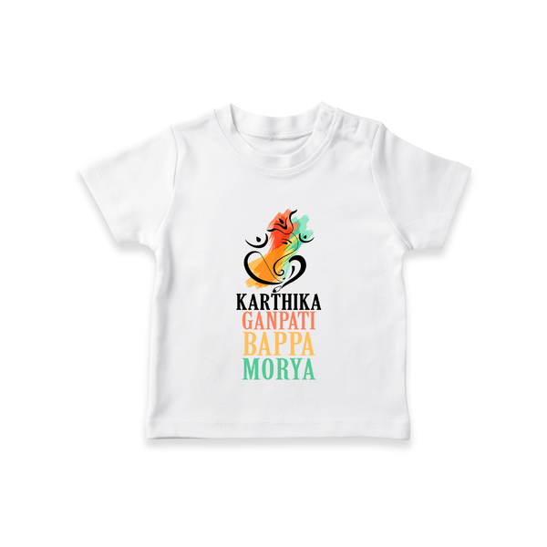 Ganapati Bappa Morya T-Shirt | Personalized Baby T-Shirt for Ganesha Devotees - WHITE - 0-5 Months Old (Chest 17")