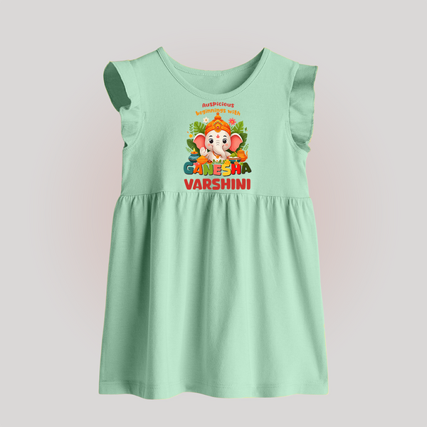 Auspicious Beginnings with Ganesha Baby Frock | Custom Baby Frock for Ganesha Celebration - MINT GREEN - 0 - 3 Months Old (Chest 17")
