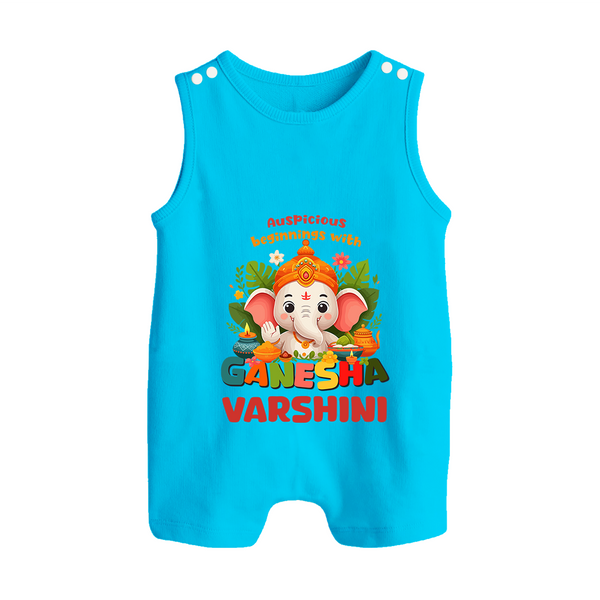 Auspicious Beginnings with Ganesha Romper Suit / Sleeveless Romper | Custom Baby Romper Suit / Sleeveless Romper for Ganesha Celebration - SKY BLUE - 0 - 5 Months Old (Chest 18")