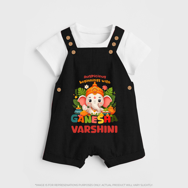 Auspicious Beginnings with Ganesha Dungaree Set | Custom Baby Dungaree Set for Ganesha Celebration - BLACK - 0 - 5 Months Old (Chest 18")