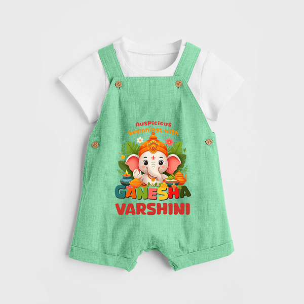 Auspicious Beginnings with Ganesha Dungaree Set | Custom Baby Dungaree Set for Ganesha Celebration - GREEN - 0 - 5 Months Old (Chest 18")