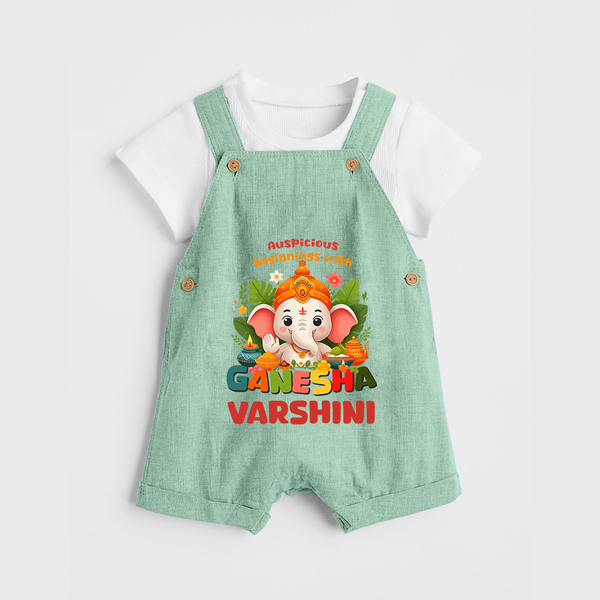 Auspicious Beginnings with Ganesha Dungaree Set | Custom Baby Dungaree Set for Ganesha Celebration - MINT GREEN - 0 - 5 Months Old (Chest 18")