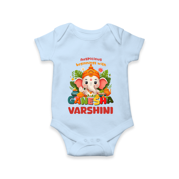 Auspicious Beginnings with Ganesha Romper | Custom Baby Romper for Ganesha Celebration - BABY BLUE - New Born (Chest 14")