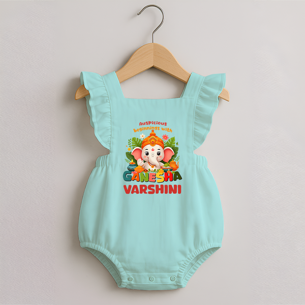 Auspicious Beginnings with Ganesha Romper Frock | Custom Baby Romper Frock for Ganesha Celebration - MINT GREEN - 0 - 3 Months Old (Chest 19")