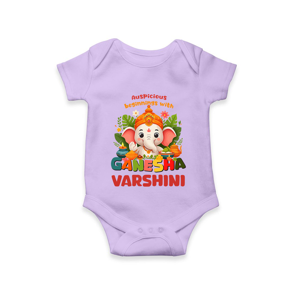 Auspicious Beginnings with Ganesha Romper | Custom Baby Romper for Ganesha Celebration - LILAC - New Born (Chest 14")