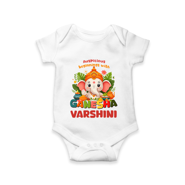Auspicious Beginnings with Ganesha Romper | Custom Baby Romper for Ganesha Celebration - WHITE - New Born (Chest 14")