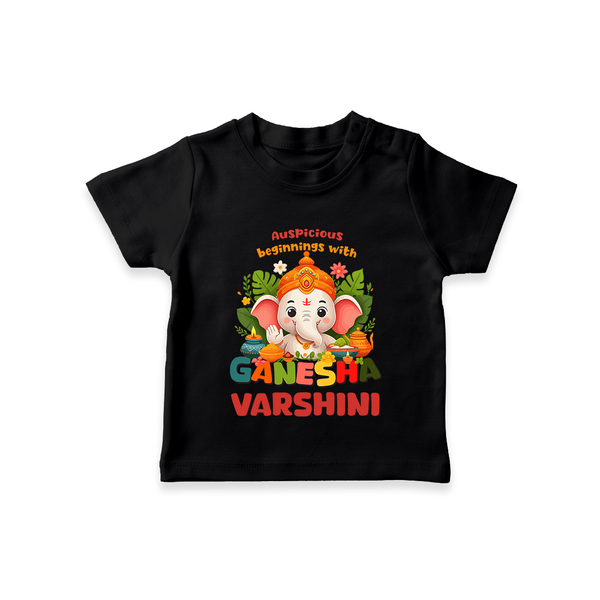 Auspicious Beginnings with Ganesha T-Shirt | Custom Baby T-Shirt for Ganesha Celebration - BLACK - 0-5 Months Old (Chest 17")