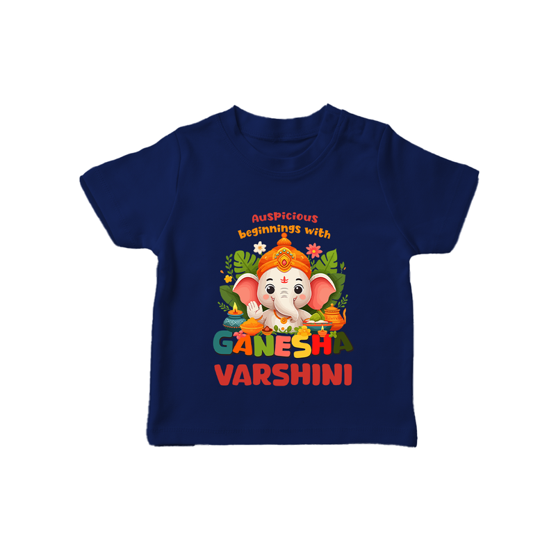 Auspicious Beginnings with Ganesha T-Shirt | Custom Baby T-Shirt for Ganesha Celebration - NAVY BLUE - 0-5 Months Old (Chest 17")