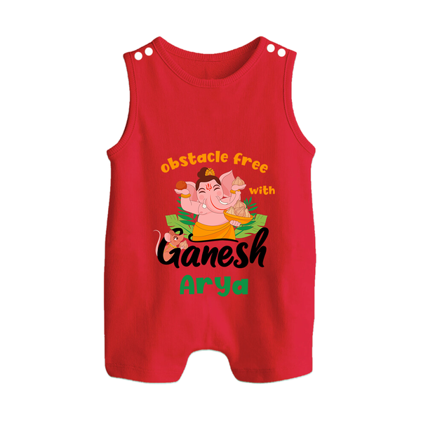 Obstacle Free with Ganesha Romper Suit / Sleeveless Romper | Personalized Baby Romper Suit / Sleeveless Romper for Ganesha Devotees - RED - 0 - 5 Months Old (Chest 18")