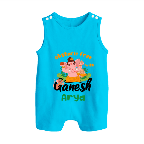 Obstacle Free with Ganesha Romper Suit / Sleeveless Romper | Personalized Baby Romper Suit / Sleeveless Romper for Ganesha Devotees - SKY BLUE - 0 - 5 Months Old (Chest 18")