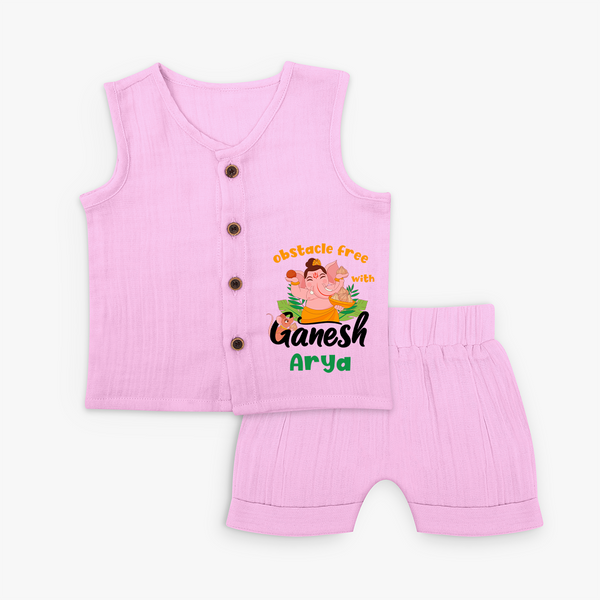 Obstacle Free with Ganesha Jabla Set | Personalized Baby Jabla Set for Ganesha Devotees - BABY PINK - 0 - 3 Months Old (Chest 9.8")