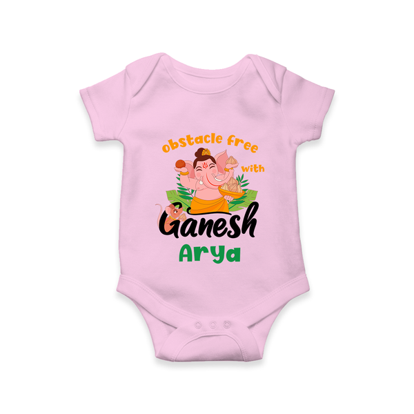 Obstacle Free with Ganesha Romper | Personalized Baby Romper for Ganesha Devotees - BABY PINK - New Born (Chest 14")