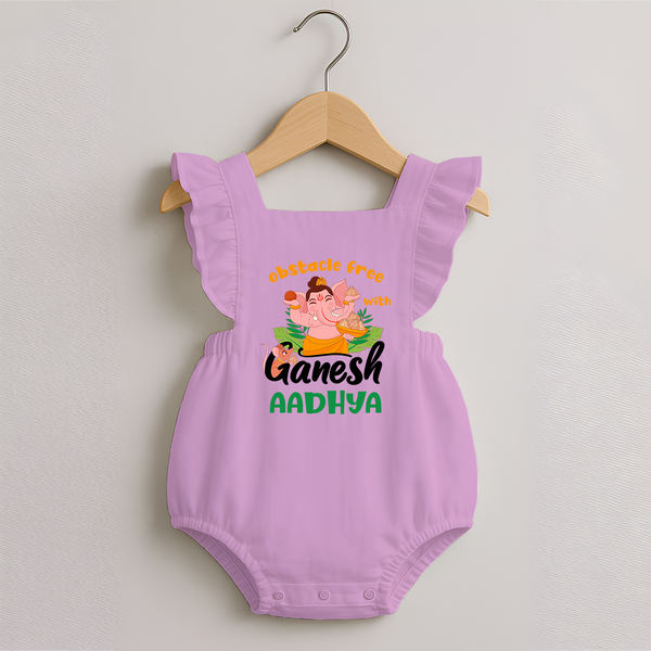 Obstacle Free with Ganesha Romper Frock | Personalized Baby Romper Frock for Ganesha Devotees - BABY PINK - 0 - 3 Months Old (Chest 19")