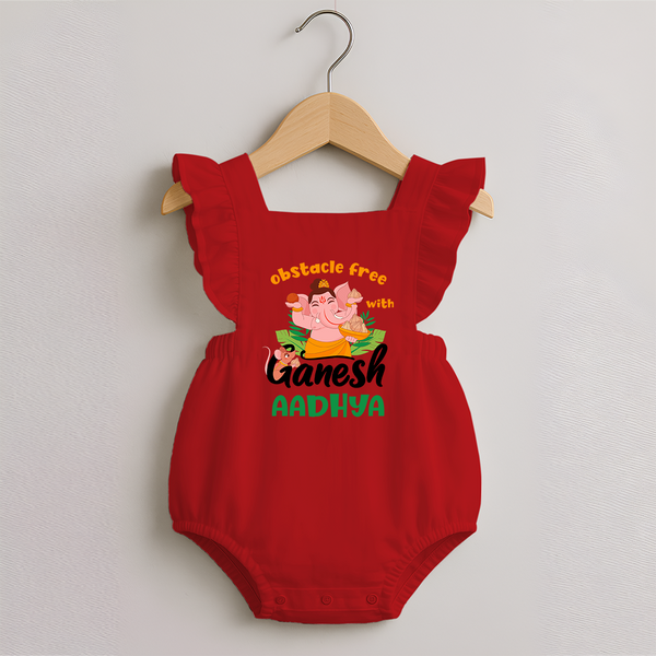 Obstacle Free with Ganesha Romper Frock | Personalized Baby Romper Frock for Ganesha Devotees - RED - 0 - 3 Months Old (Chest 19")