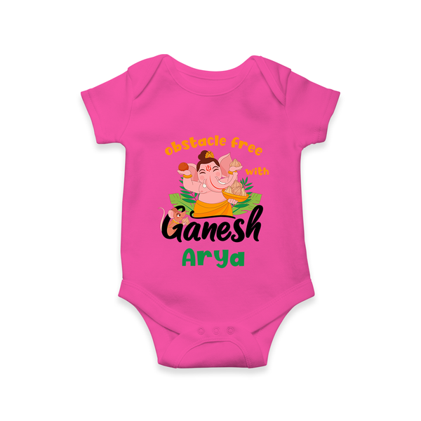 Obstacle Free with Ganesha Romper | Personalized Baby Romper for Ganesha Devotees - HOT PINK - New Born (Chest 14")