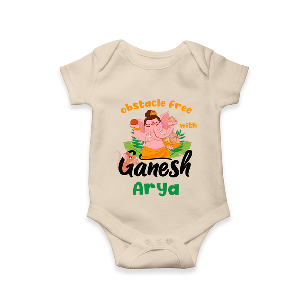 Obstacle Free with Ganesha Romper | Personalized Baby Romper for Ganesha Devotees - IVORY - New Born (Chest 14")