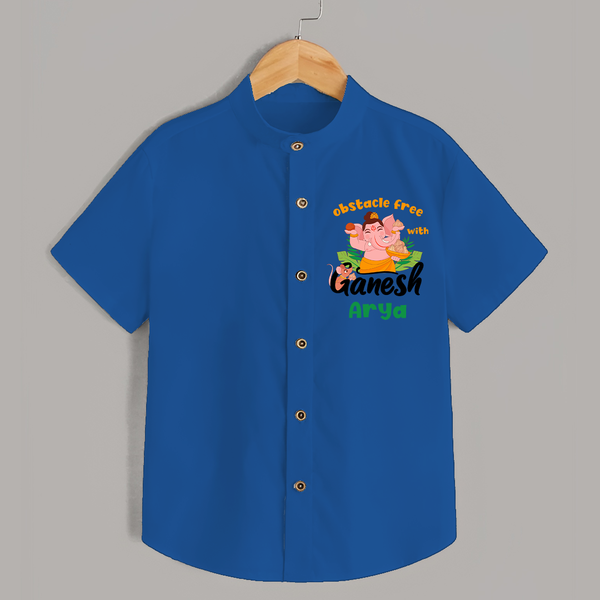 Obstacle Free with Ganesha Shirt | Personalized Baby Shirt for Ganesha Devotees - COBALT BLUE - 0 - 6 Months Old (Chest 23")