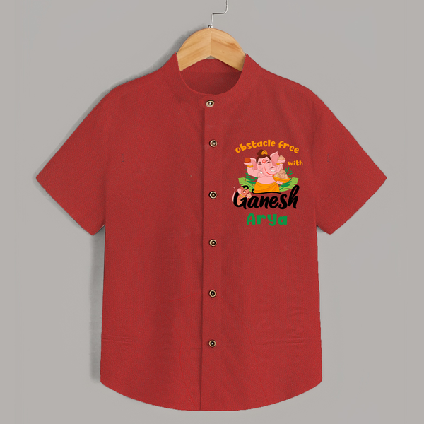 Obstacle Free with Ganesha Shirt | Personalized Baby Shirt for Ganesha Devotees - RED - 0 - 6 Months Old (Chest 23")