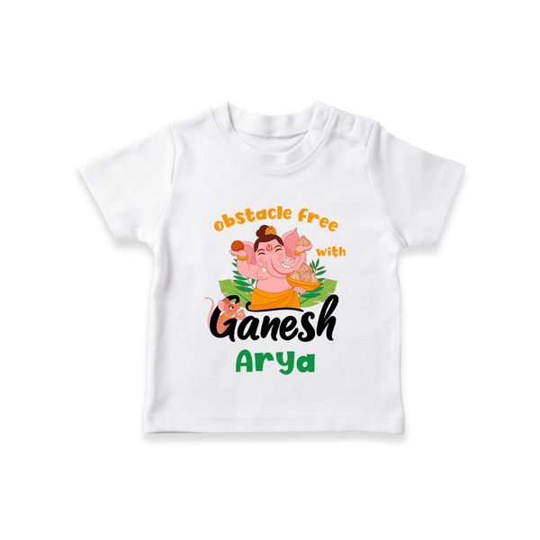 Obstacle Free with Ganesha T-Shirt | Personalized Baby T-Shirt for Ganesha Devotees - WHITE - 0-5 Months Old (Chest 17")
