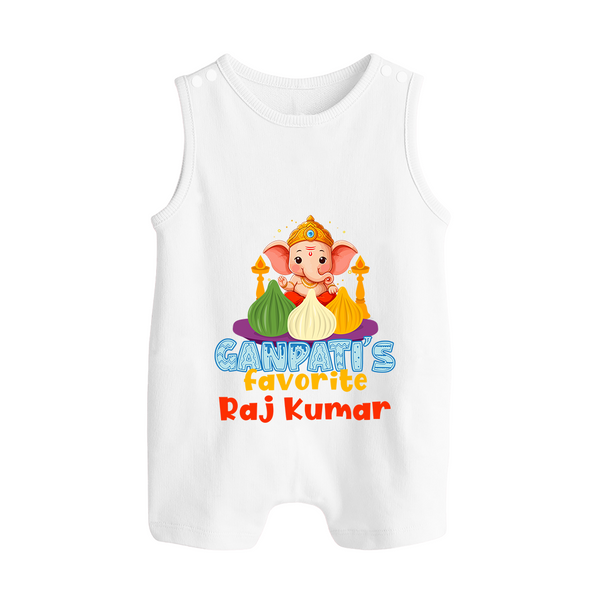 Ganapati's Favorite Romper Suit / Sleeveless Romper | Custom Baby Romper Suit / Sleeveless Romper for Ganesha Celebration - WHITE - 0 - 5 Months Old (Chest 18")