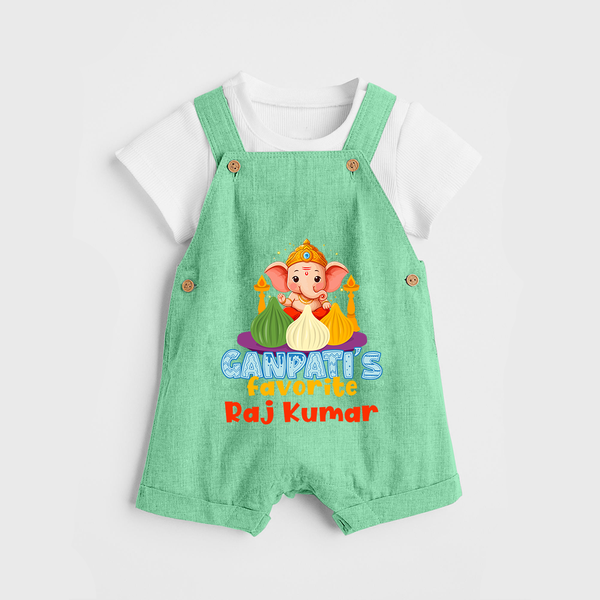 Ganapati's Favorite Dungaree Set | Custom Baby Dungaree Set for Ganesha Celebration - GREEN - 0 - 5 Months Old (Chest 18")