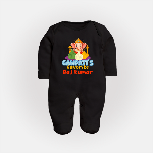 Ganapati's Favorite Sleep Suit / Full Sleeve Body Suit | Custom Baby Sleep Suit / Full Sleeve Body Suit for Ganesha Celebration - BLACK - New Born (Chest 7.5")