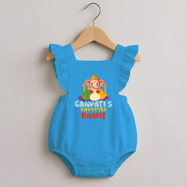 Ganapati's Favorite Romper Frock | Custom Baby Romper Frock for Ganesha Celebration - SKY BLUE - 0 - 3 Months Old (Chest 19")