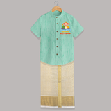 Ganapati's Favorite Shirt and Dhoti | Custom Baby Shirt and Dhoti for Ganesha Celebration - AQUA GREEN - 0 - 6 Months Old (Chest-23") (Dhoti length-14")