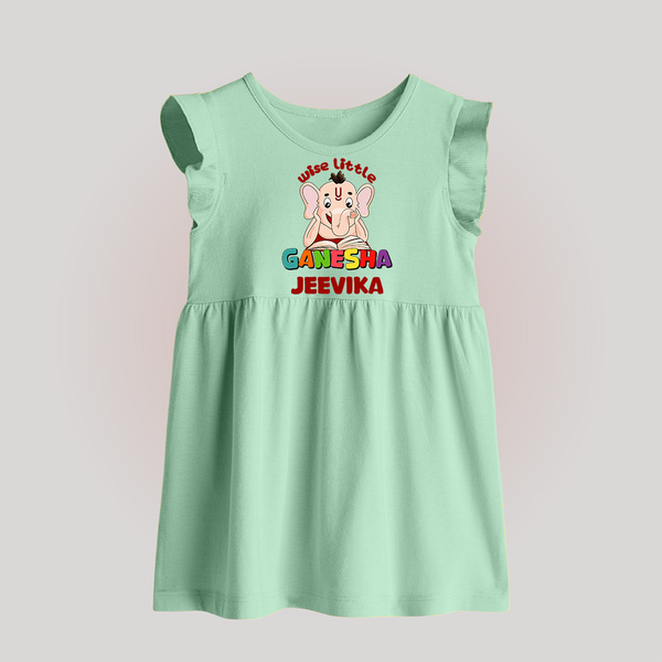 Wise Little Ganesha Baby Frock | Personalized Baby Frock for Ganesha Festival - MINT GREEN - 0 - 3 Months Old (Chest 17")