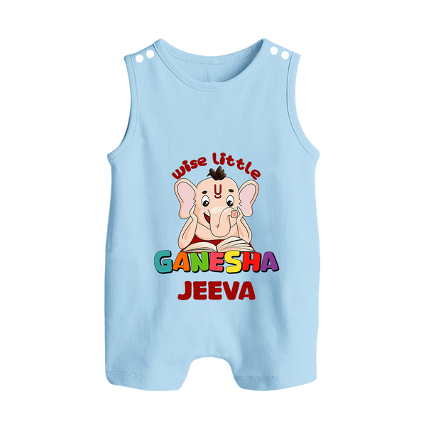 Wise Little Ganesha Romper Suit / Sleeveless Romper | Personalized Baby Romper Suit / Sleeveless Romper for Ganesha Festival - BABY BLUE - 0 - 5 Months Old (Chest 18")