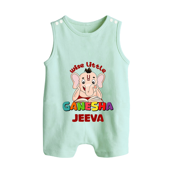 Wise Little Ganesha Romper Suit / Sleeveless Romper | Personalized Baby Romper Suit / Sleeveless Romper for Ganesha Festival - MINT GREEN - 0 - 5 Months Old (Chest 18")
