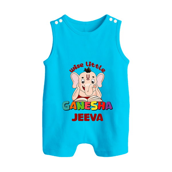 Wise Little Ganesha Romper Suit / Sleeveless Romper | Personalized Baby Romper Suit / Sleeveless Romper for Ganesha Festival - SKY BLUE - 0 - 5 Months Old (Chest 18")