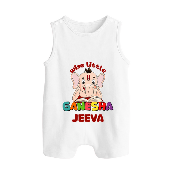 Wise Little Ganesha Romper Suit / Sleeveless Romper | Personalized Baby Romper Suit / Sleeveless Romper for Ganesha Festival - WHITE - 0 - 5 Months Old (Chest 18")