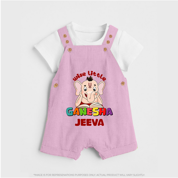 Wise Little Ganesha Dungaree Set | Personalized Baby Dungaree Set for Ganesha Festival - BABY PINK - 0 - 5 Months Old (Chest 18")
