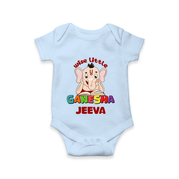 Wise Little Ganesha Romper | Personalized Baby Romper for Ganesha Festival - BABY BLUE - New Born (Chest 14")