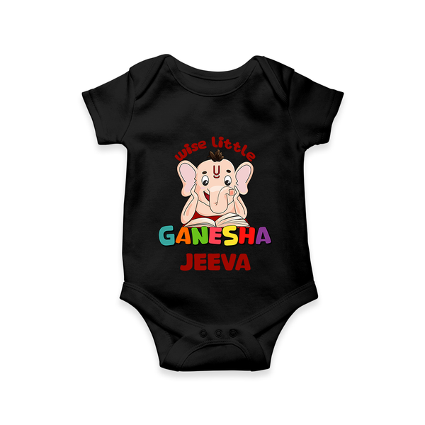 Wise Little Ganesha Romper | Personalized Baby Romper for Ganesha Festival - BLACK - New Born (Chest 14")