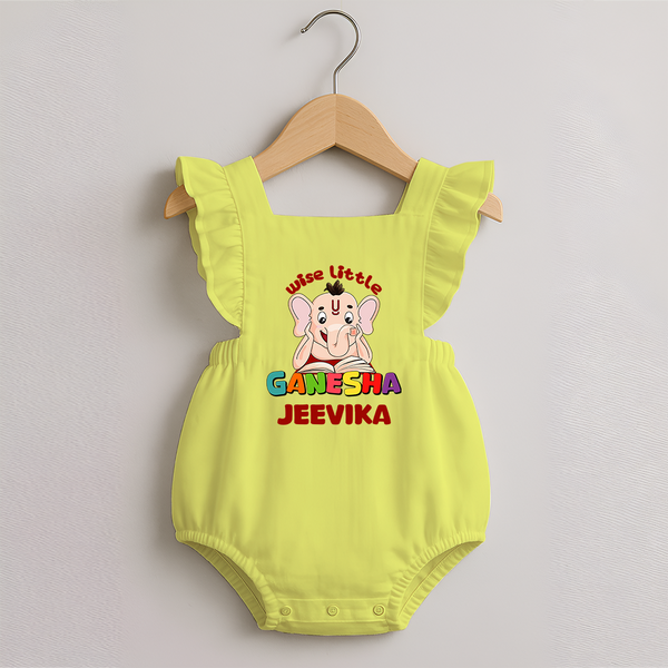Wise Little Ganesha Romper Frock | Personalized Baby Romper Frock for Ganesha Festival - PASTEL YELLOW - 0 - 3 Months Old (Chest 19")