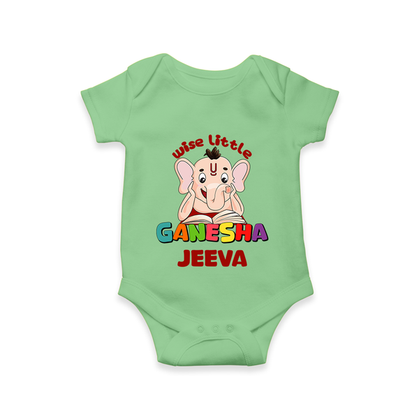 Wise Little Ganesha Romper | Personalized Baby Romper for Ganesha Festival - GREEN - New Born (Chest 14")