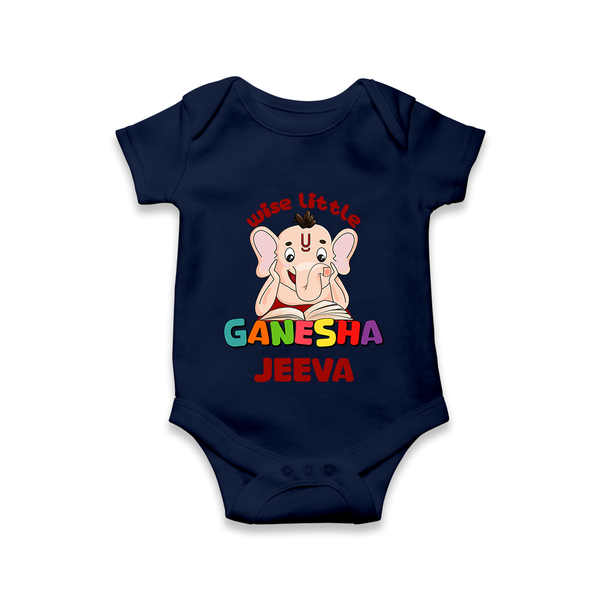 Wise Little Ganesha Romper | Personalized Baby Romper for Ganesha Festival - NAVY BLUE - New Born (Chest 14")