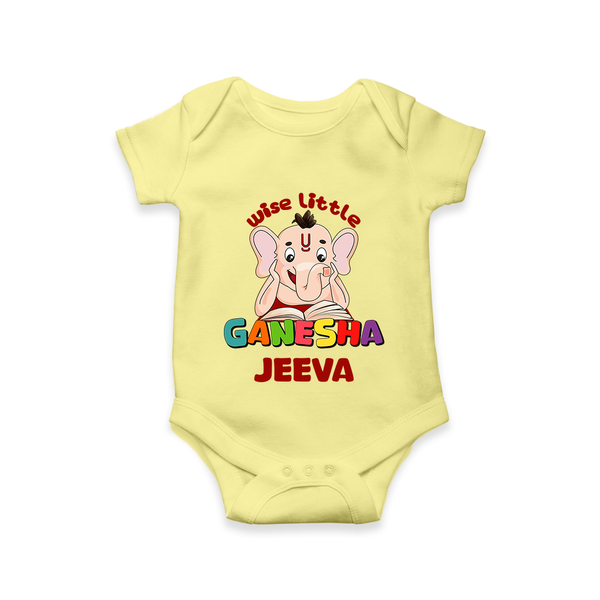 Wise Little Ganesha Romper | Personalized Baby Romper for Ganesha Festival - PASTEL YELLOW - New Born (Chest 14")