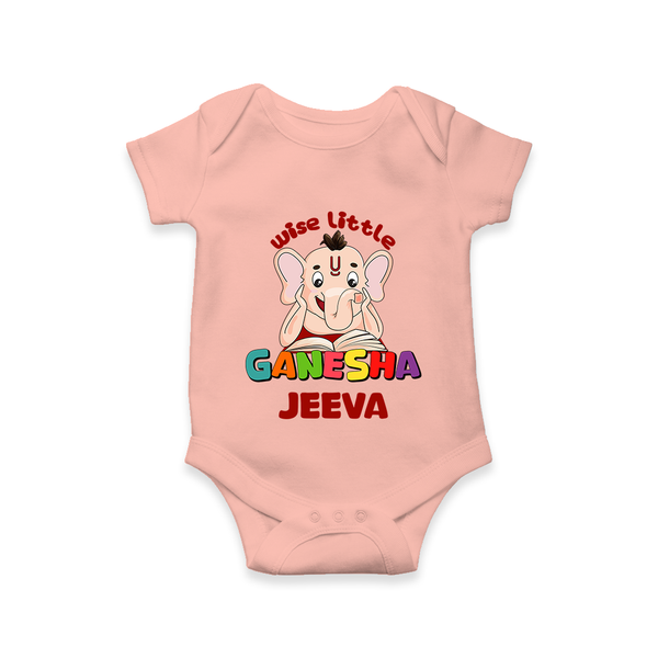 Wise Little Ganesha Romper | Personalized Baby Romper for Ganesha Festival - PEACH - New Born (Chest 14")