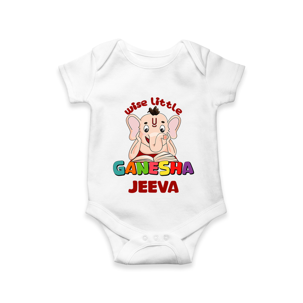 Wise Little Ganesha Romper | Personalized Baby Romper for Ganesha Festival - WHITE - New Born (Chest 14")