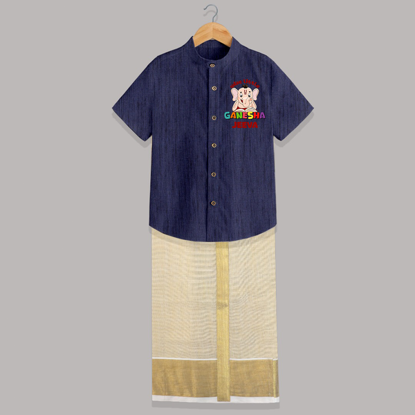 Wise Little Ganesha Shirt and Dhoti | Personalized Baby Shirt and Dhoti for Ganesha Festival - DARK BLUE - 0 - 6 Months Old (Chest-23") (Dhoti length-14")