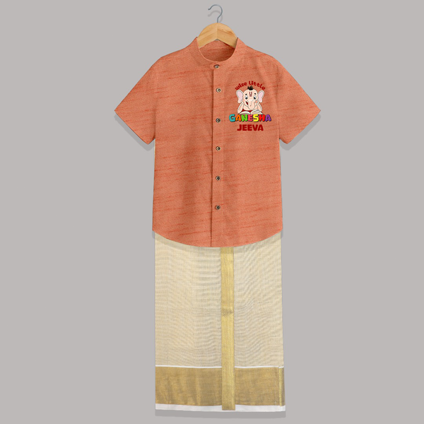 Wise Little Ganesha Shirt and Dhoti | Personalized Baby Shirt and Dhoti for Ganesha Festival - ORANGE - 0 - 6 Months Old (Chest-23") (Dhoti length-14")