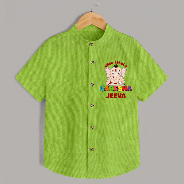 Wise Little Ganesha Shirt | Personalized Baby Shirt for Ganesha Festival - LIME GREEN - 0 - 6 Months Old (Chest 23")