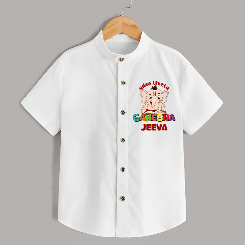 Wise Little Ganesha Shirt | Personalized Baby Shirt for Ganesha Festival - WHITE - 0 - 6 Months Old (Chest 23")