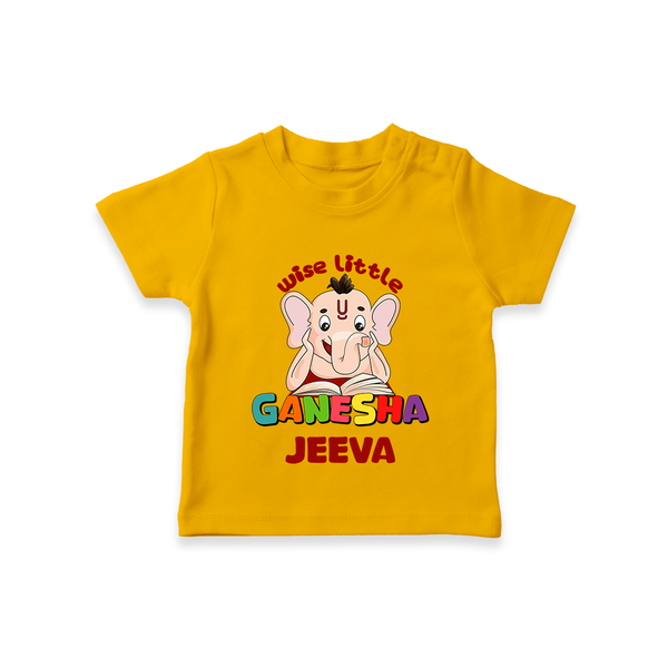 Wise Little Ganesha T-Shirt | Personalized Baby T-Shirt for Ganesha Festival - CHROME YELLOW - 0-5 Months Old (Chest 17")