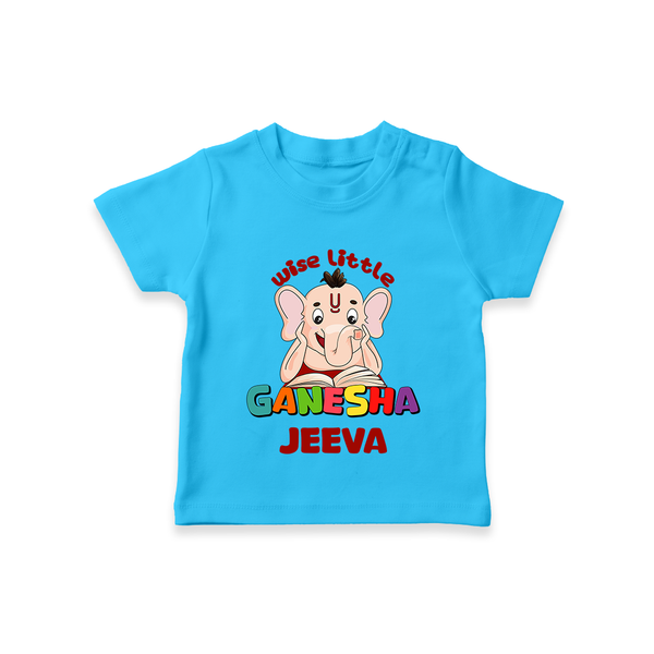 Wise Little Ganesha T-Shirt | Personalized Baby T-Shirt for Ganesha Festival - SKY BLUE - 0-5 Months Old (Chest 17")